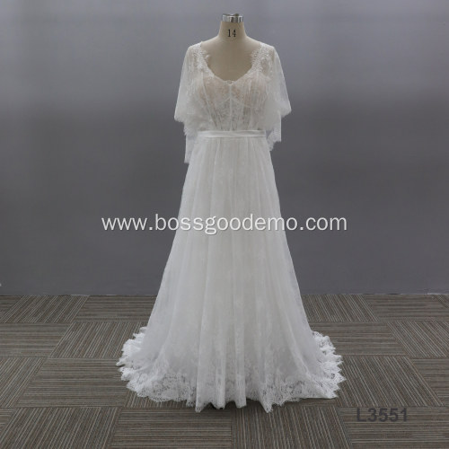 2021 Elegant Fashion Sexy Flower Lace Pattern Simple Illusion Tulle White Wedding Dress Bridal Gowns